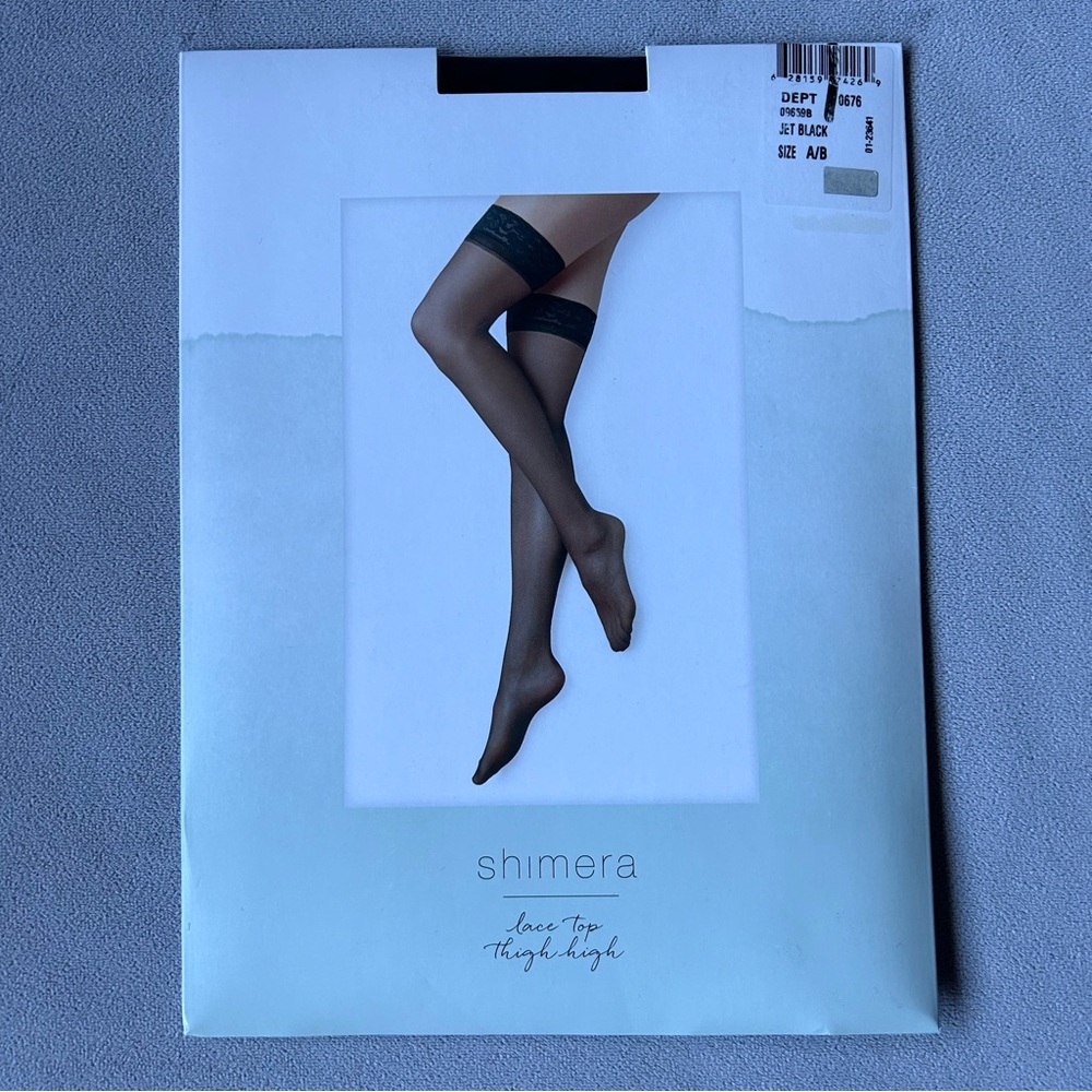 Shimera ~ Lace Top Thigh High Tights ~ Size A/B ~ Jet Black ~ Brand New!